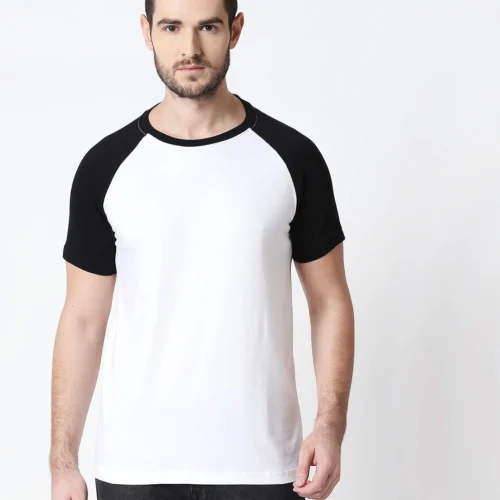 Men's White & Black Raglan Sleeve T-shirt