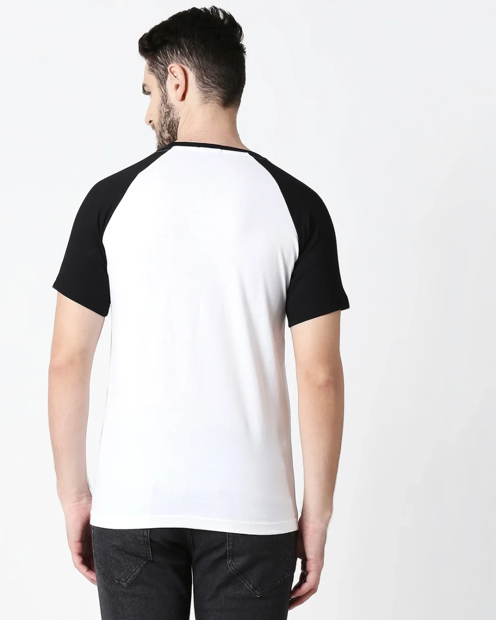 Men's White & Black Raglan Half Sleeve T-shirt