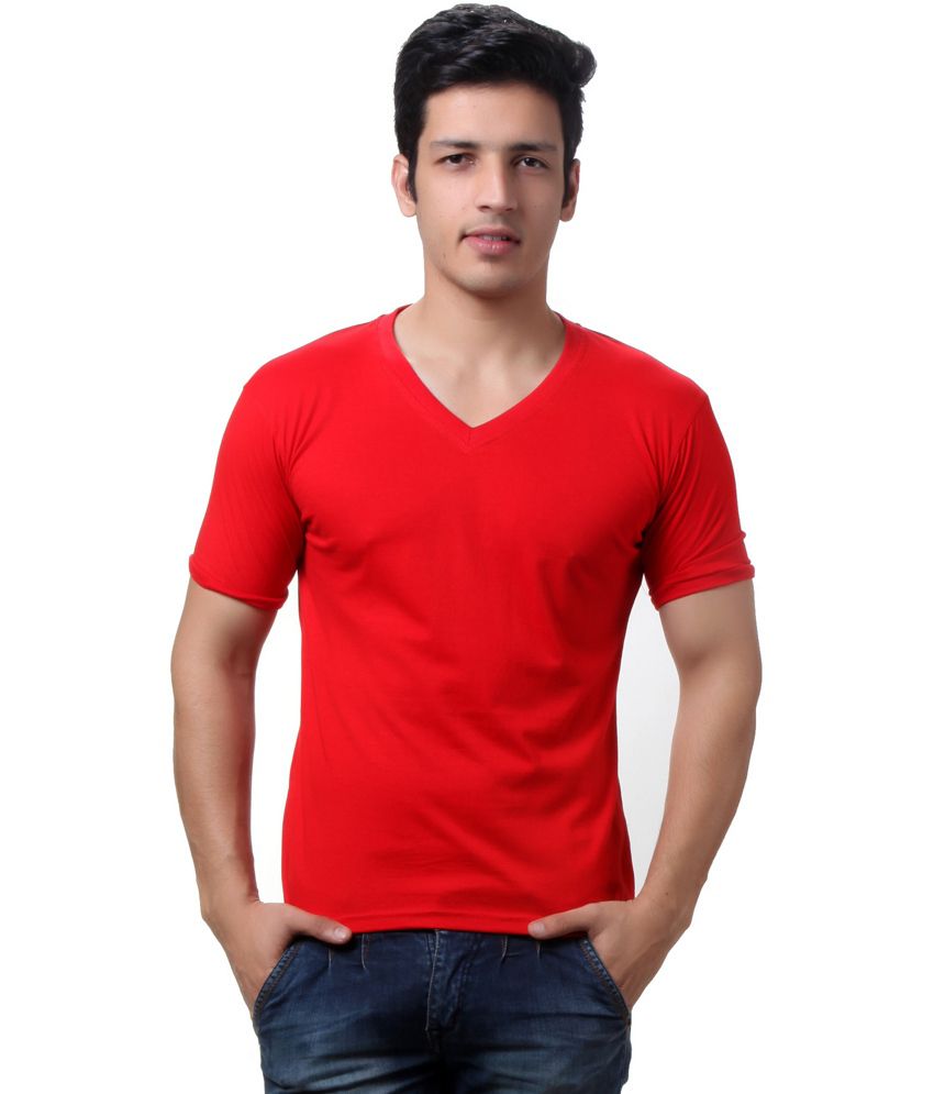 Red-Cotton-V-neck T shirt