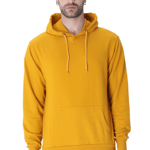 A stylish light mustard yellow hooded sweatshirt, perfect for casual comfort and fashion.