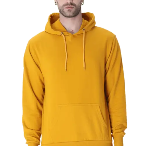 A stylish light mustard yellow hooded sweatshirt, perfect for casual comfort and fashion.